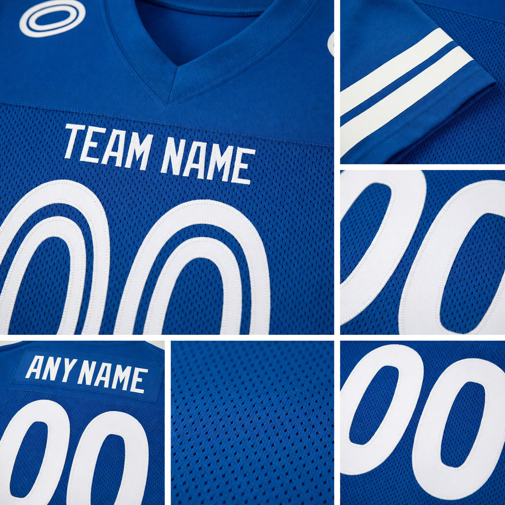 Custom Royal White Mesh Authentic Football Jersey detail
