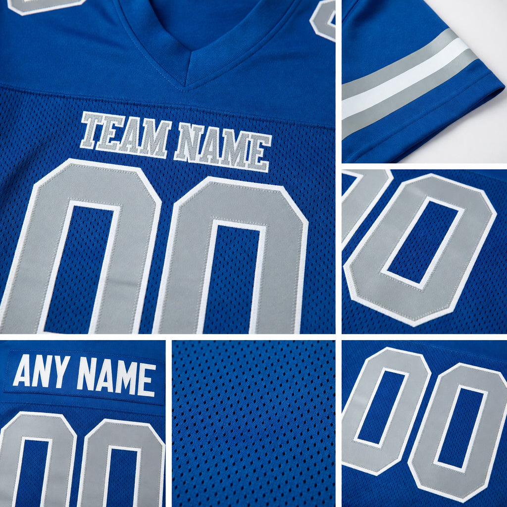 Custom Royal Gray-White Mesh Authentic Football Jersey detail