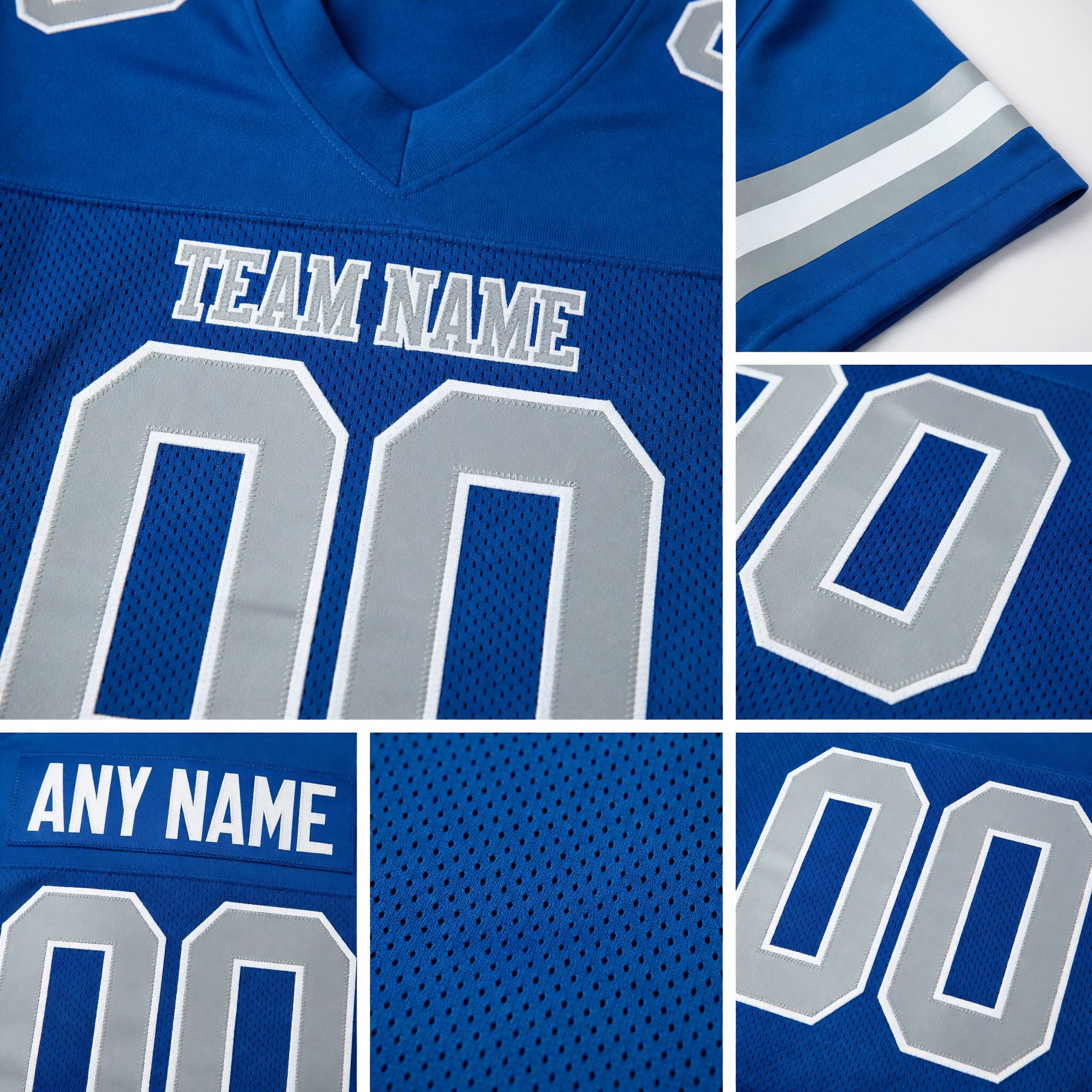 Custom Royal Gray-White Mesh Authentic Football Jersey detail