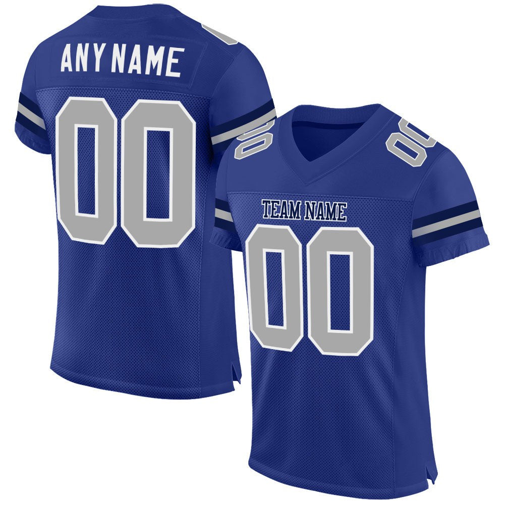 Custom Royal Gray-White Mesh Authentic Football Jersey photo 1