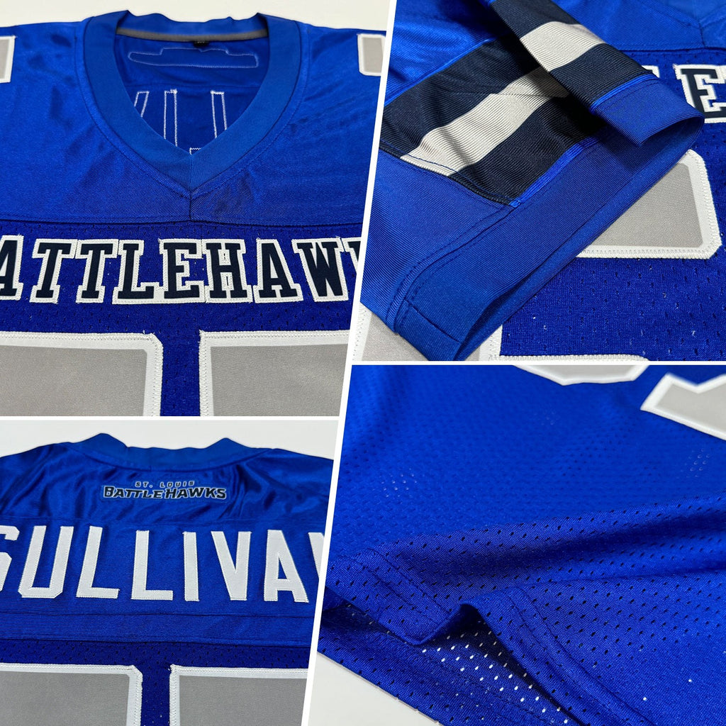 Custom Royal Gray-White Mesh Authentic Football Jersey photo 2