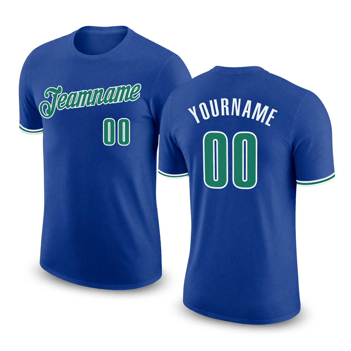 Custom Royal Kelly Green-White Performance T-Shirt