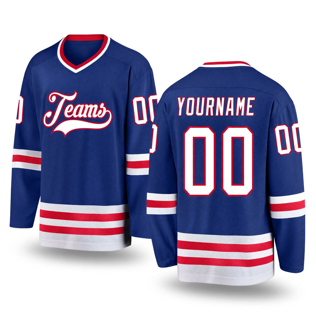 Custom Royal White-Red Hockey Jersey