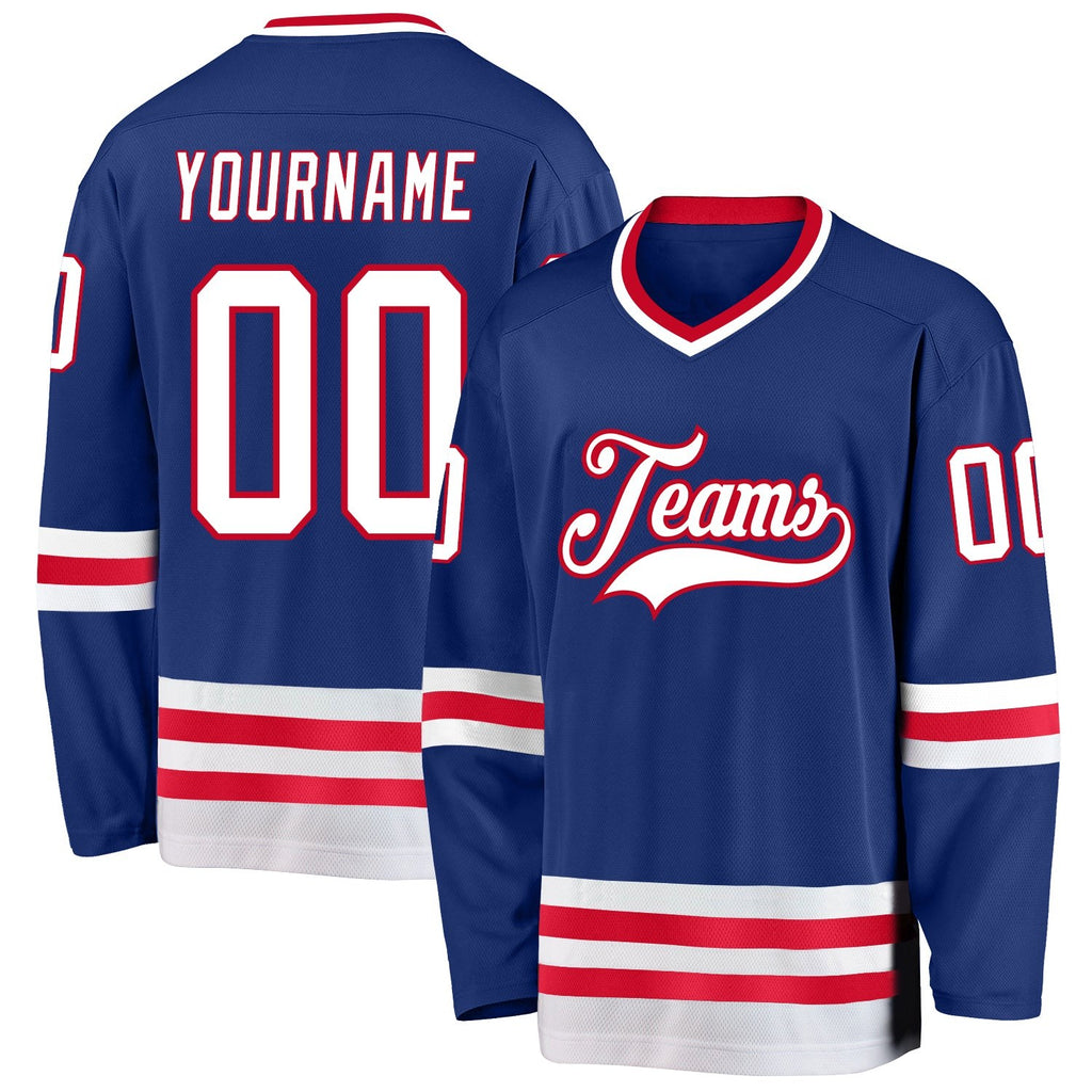Custom Royal White-Red Hockey Jersey photo 1