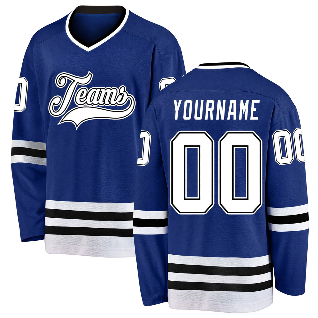 Custom Royal White-Black Hockey Jersey