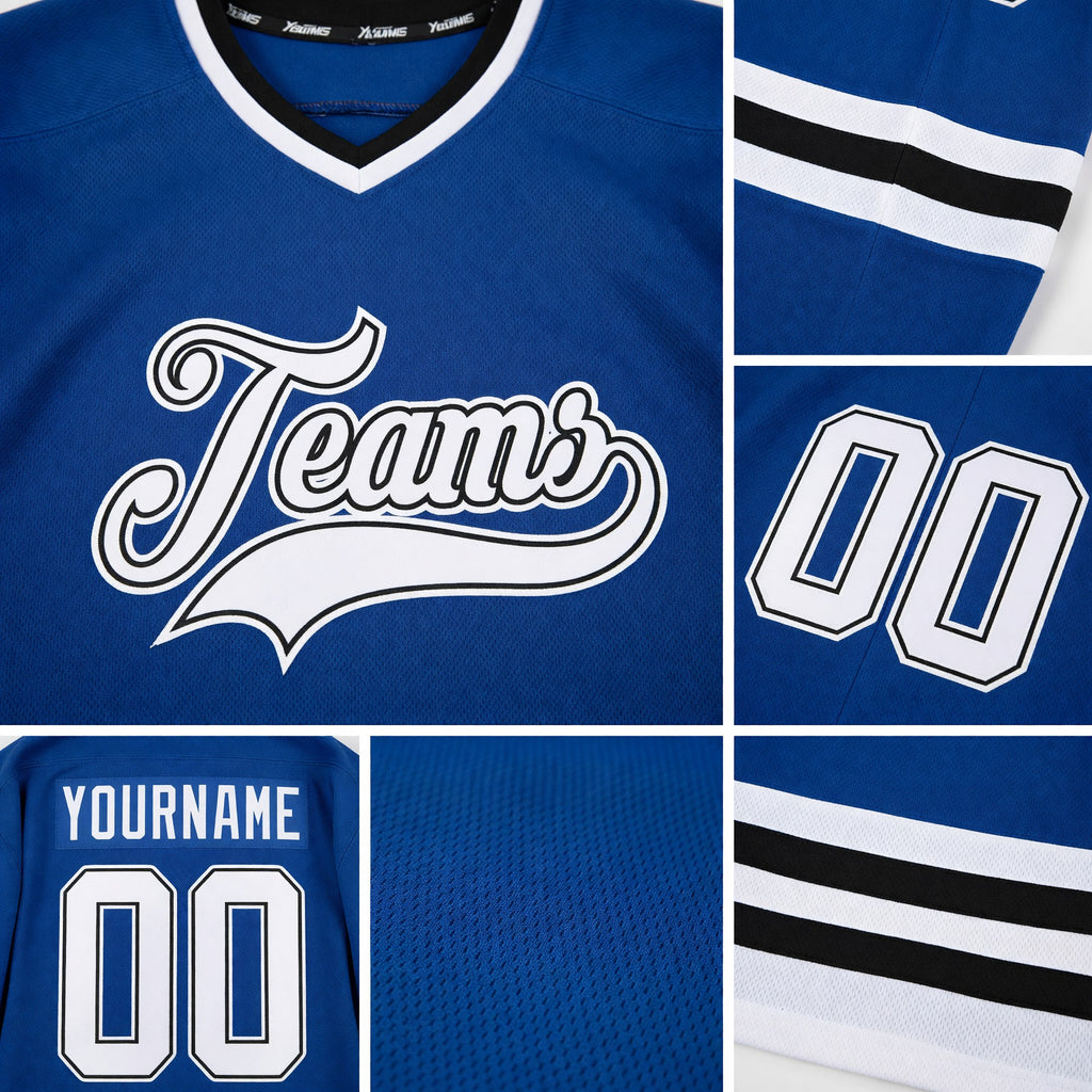 Custom Royal White-Black Hockey Jersey detail