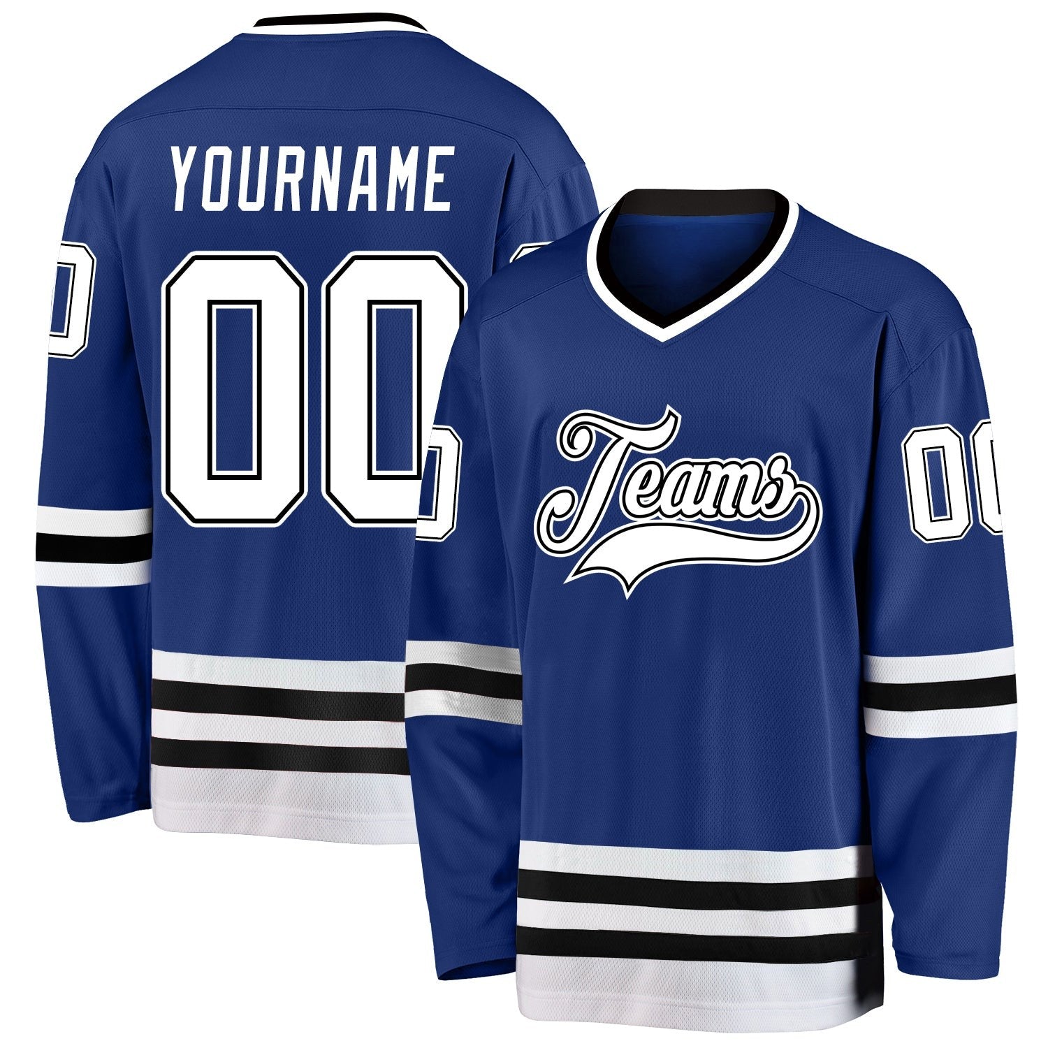 Custom Royal White-Black Hockey Jersey photo 1