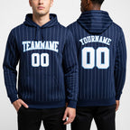 Custom Stitched Royal White Pinstripe White-Light Blue Sports Pullover Sweatshirt Hoodie worn front and back
