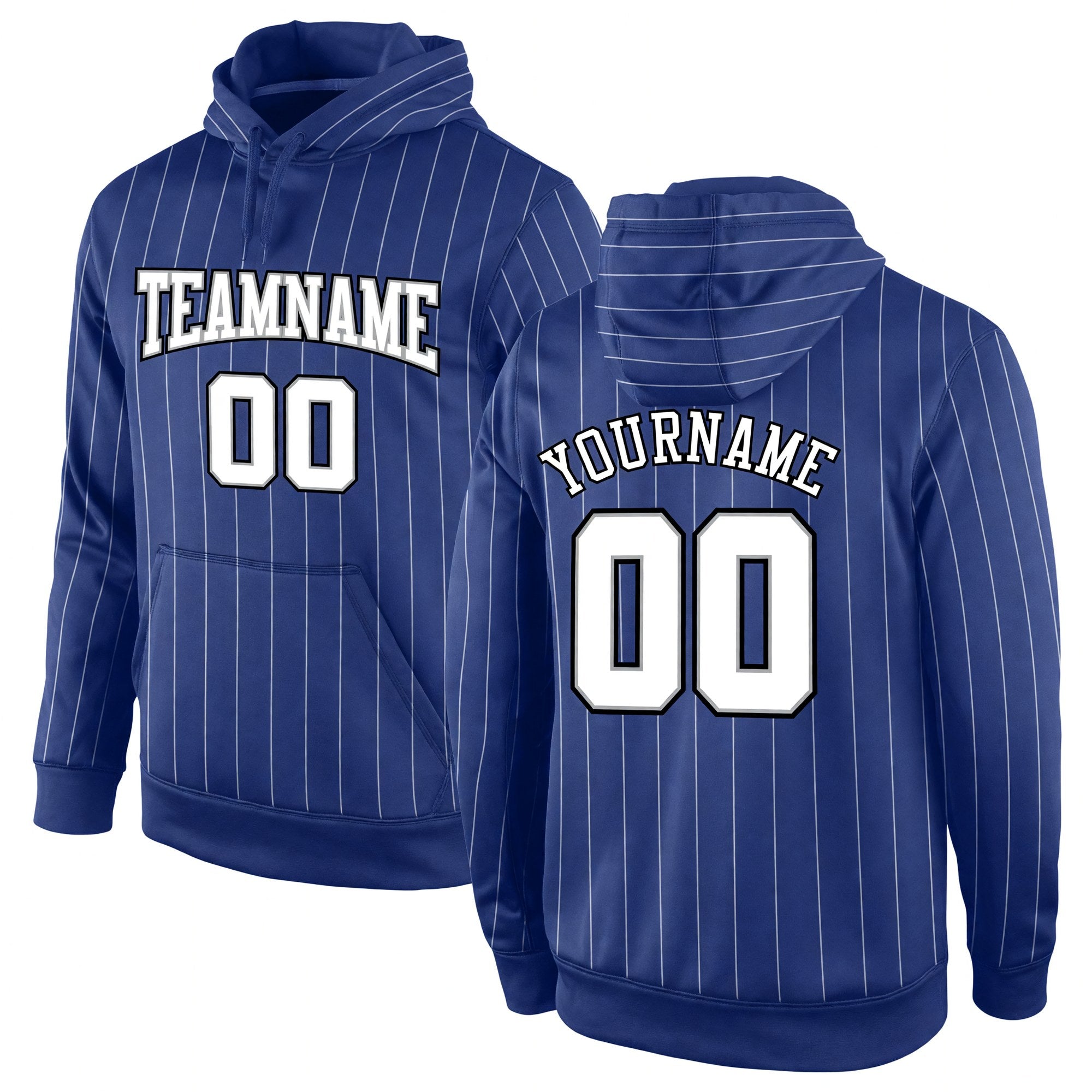Custom Stitched Royal White Pinstripe White-Black Sports Pullover Sweatshirt Hoodie
