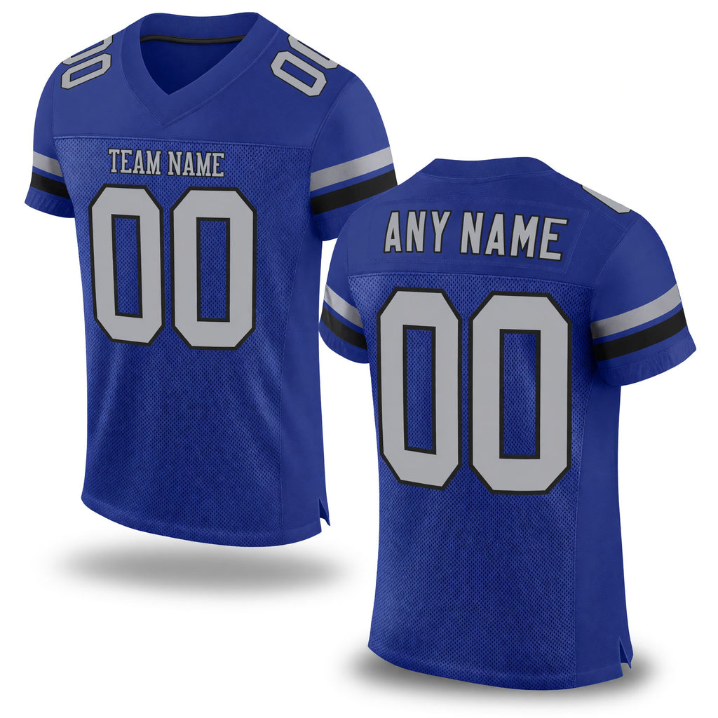 Custom Royal Gray-Black Mesh Authentic Football Jersey