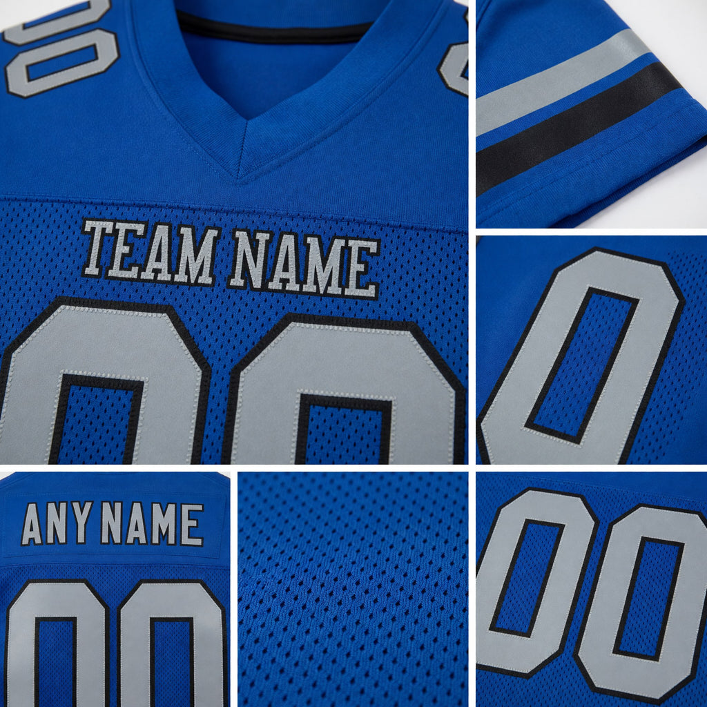 Custom Royal Gray-Black Mesh Authentic Football Jersey detail