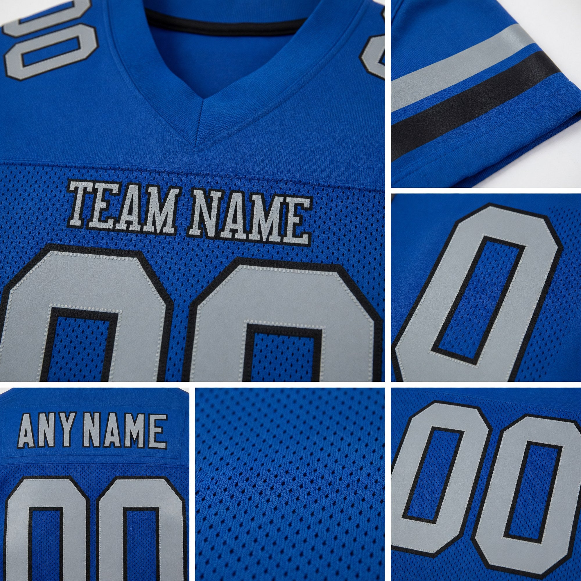 Custom Royal Gray-Black Mesh Authentic Football Jersey detail