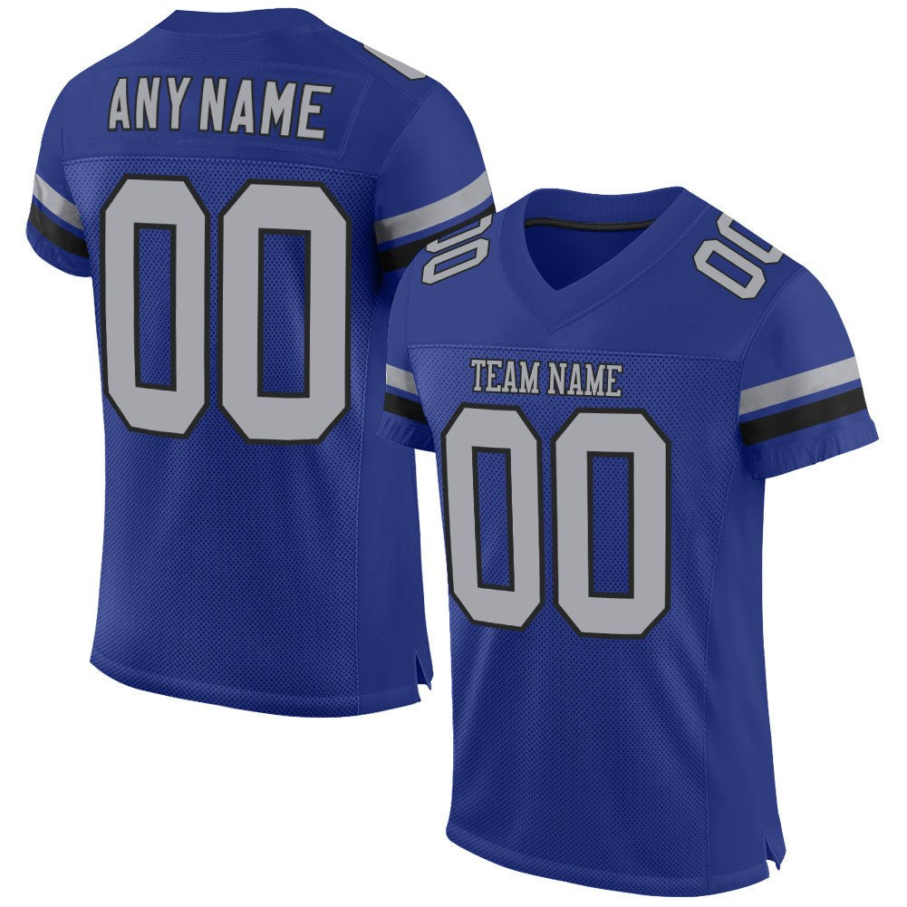 Custom Royal Gray-Black Mesh Authentic Football Jersey photo 1