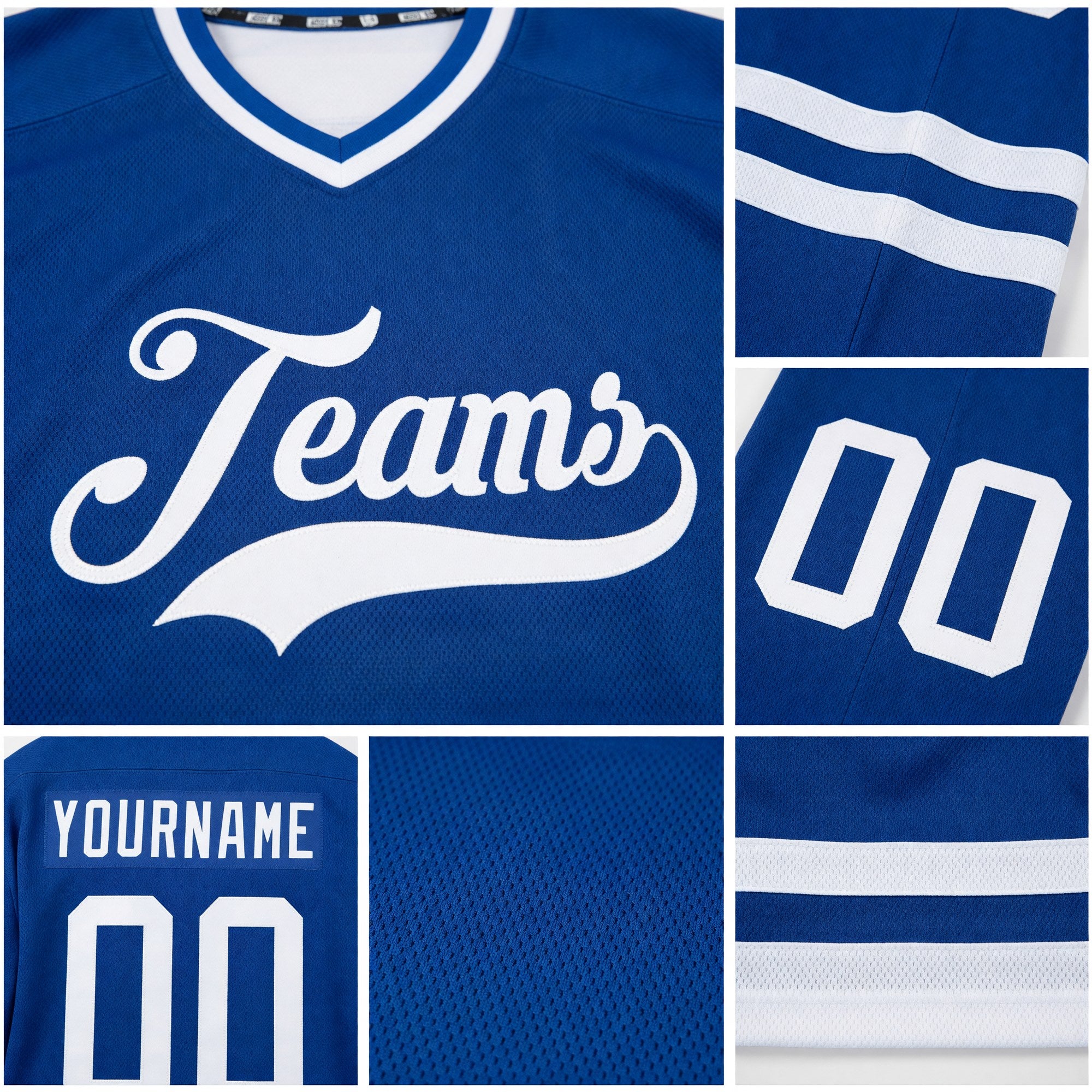 Custom Royal White Hockey Jersey detail