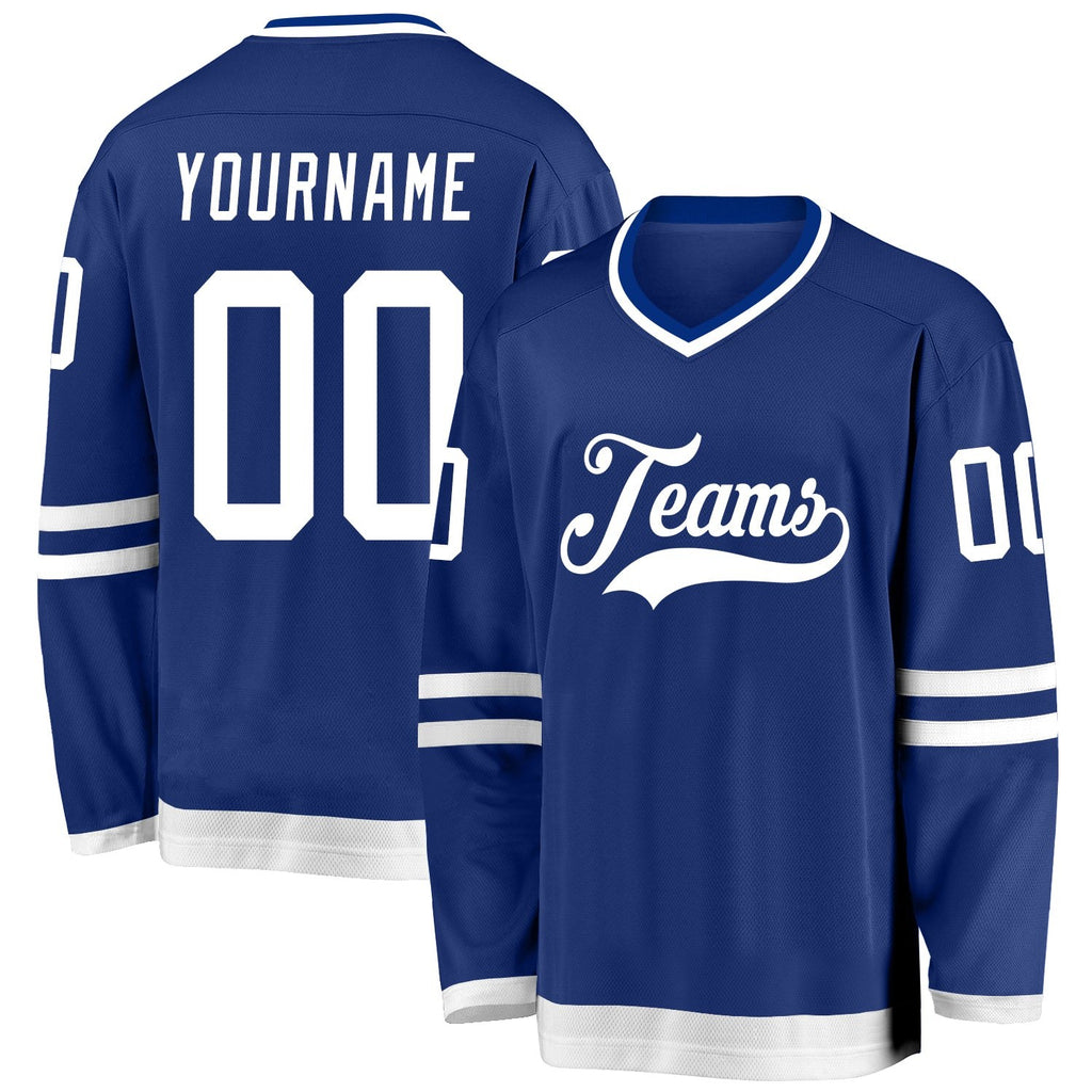 Custom Royal White Hockey Jersey photo 1