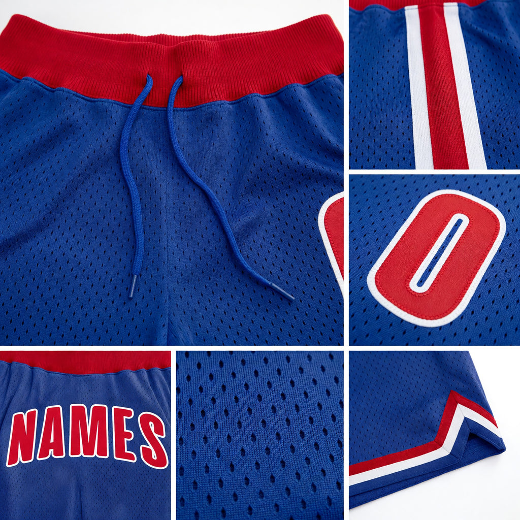Custom Royal Red-White Authentic Throwback Basketball Shorts detail