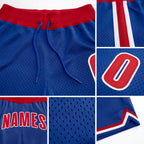 Custom Royal Red-White Authentic Throwback Basketball Shorts detail