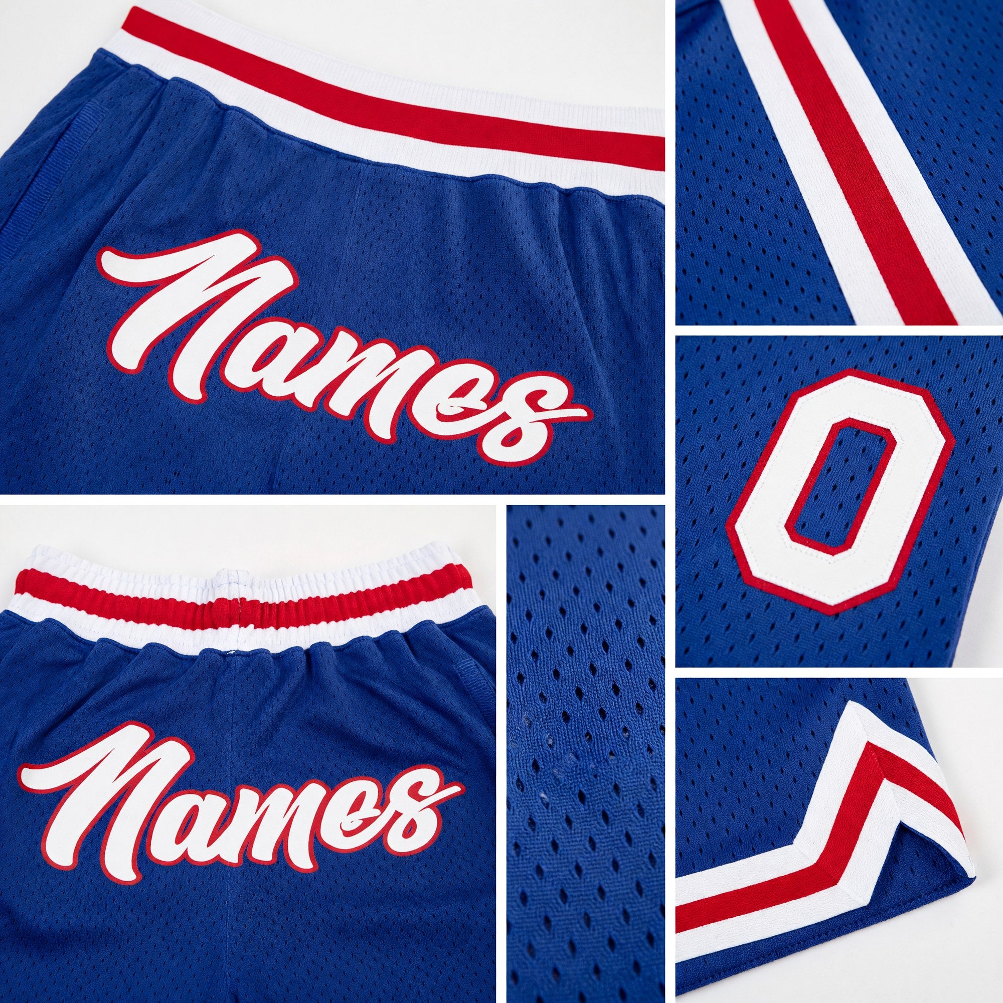 Custom Royal White-Red Authentic Throwback Basketball Shorts detail
