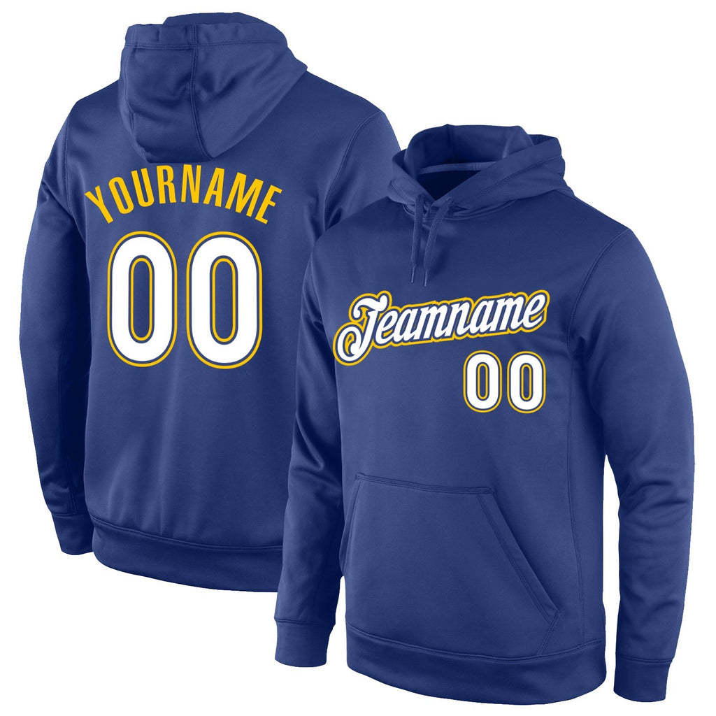 Custom Stitched Royal White-Gold Sports Pullover Sweatshirt Hoodie photo 1