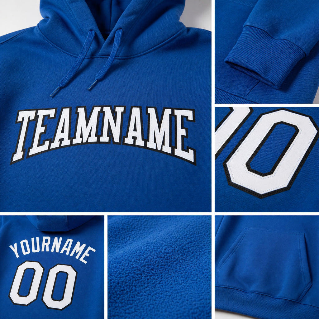 Custom Stitched Royal White-Black Sports Pullover Sweatshirt Hoodie detail