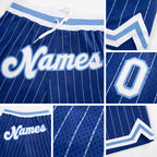 Custom Royal White Pinstripe White-Light Blue Authentic Basketball Shorts detail