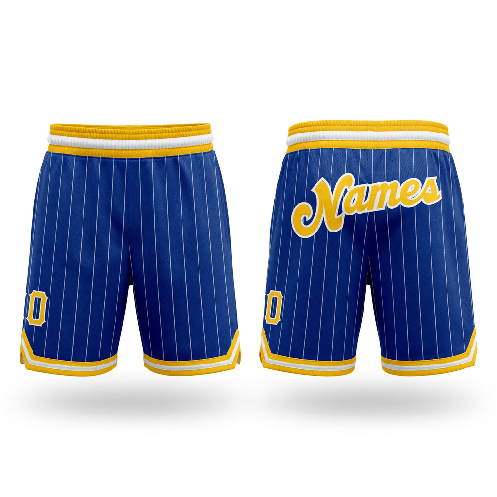 Custom Royal White Pinstripe Gold-White Authentic Basketball Shorts