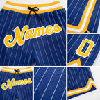 Custom Royal White Pinstripe Gold-White Authentic Basketball Shorts detail