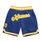 Custom Royal White Pinstripe Gold-White Authentic Basketball Shorts photo 1