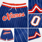 Custom Royal White Pinstripe Orange-White Authentic Basketball Shorts detail