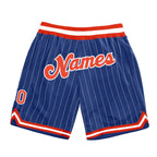 Custom Royal White Pinstripe Orange-White Authentic Basketball Shorts photo 1