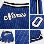 Custom Royal White Pinstripe White-Black Authentic Basketball Shorts detail