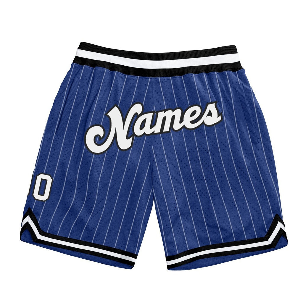 Custom Royal White Pinstripe White-Black Authentic Basketball Shorts photo 1