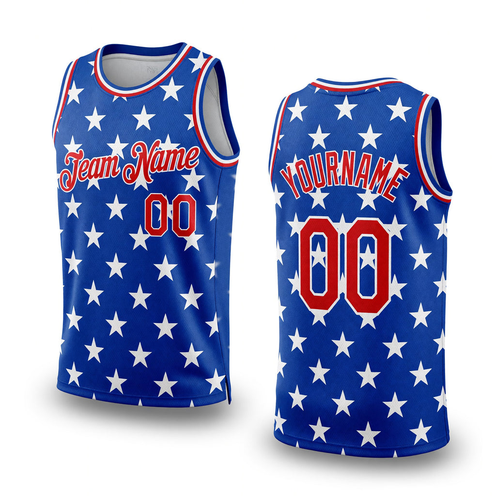 Custom Royal Red-White 3D Pattern Design American Flag Authentic Basketball Jersey