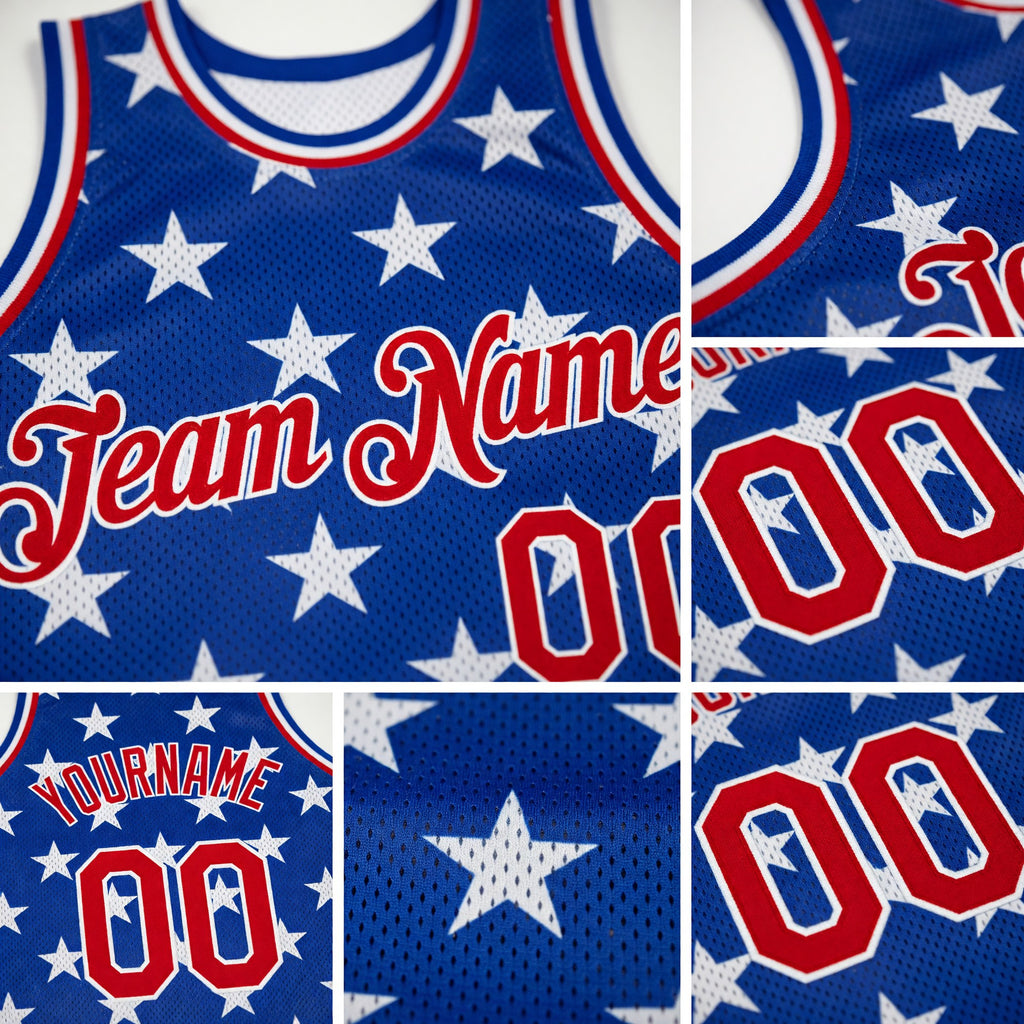 Custom Royal Red-White 3D Pattern Design American Flag Authentic Basketball Jersey detail