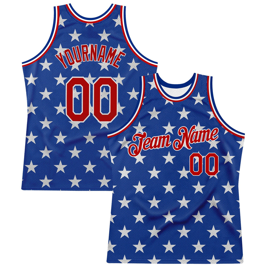 Custom Royal Red-White 3D Pattern Design American Flag Authentic Basketball Jersey photo 1