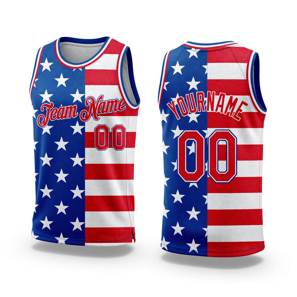 Custom Royal Red-White 3D Pattern Design American Flag Authentic Basketball Jersey