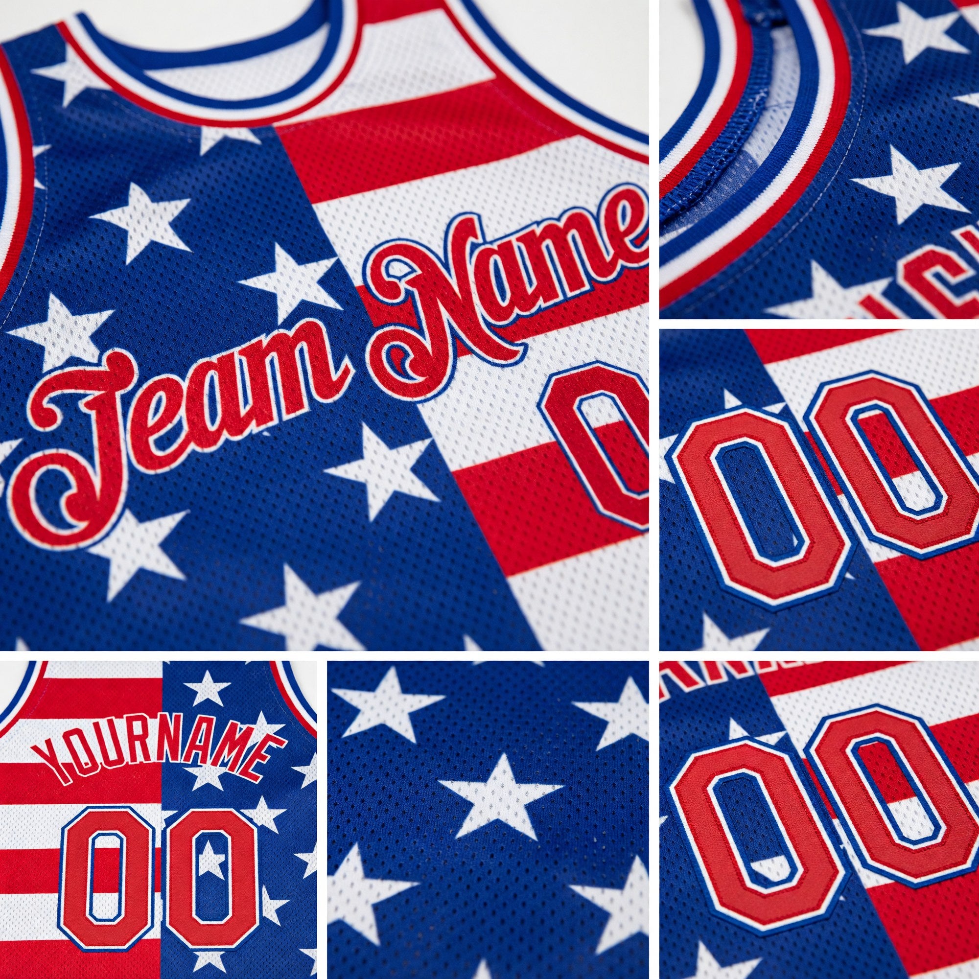 Custom Royal Red-White 3D Pattern Design American Flag Authentic Basketball Jersey detail