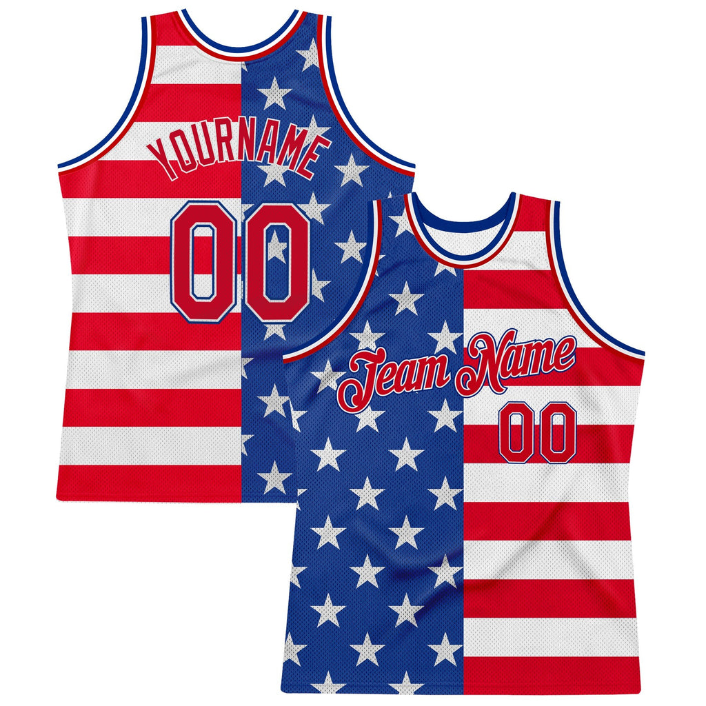 Custom Royal Red-White 3D Pattern Design American Flag Authentic Basketball Jersey photo 1