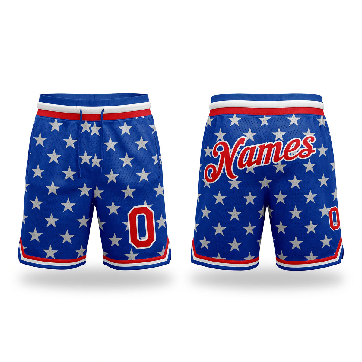 Custom Royal Red-White 3D Pattern Design American Flag Authentic Basketball Shorts