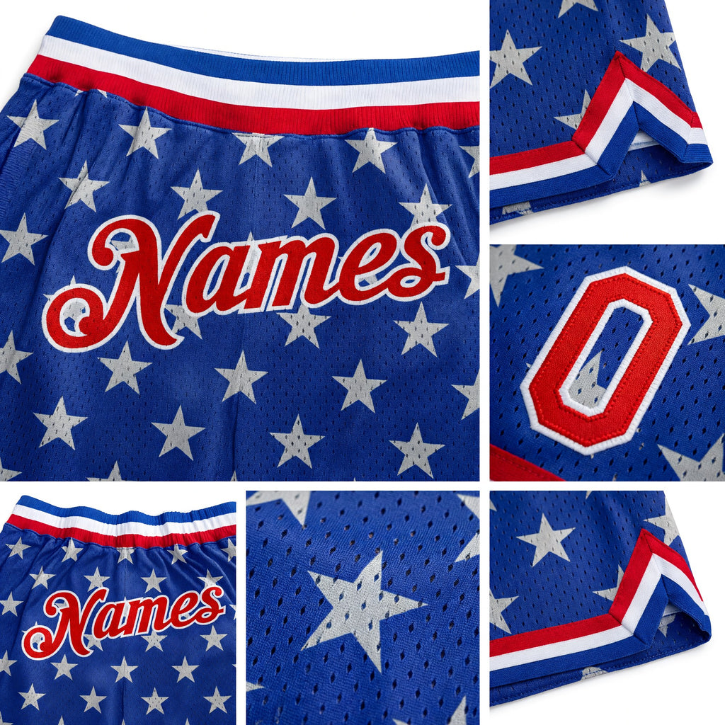 Custom Royal Red-White 3D Pattern Design American Flag Authentic Basketball Shorts detail