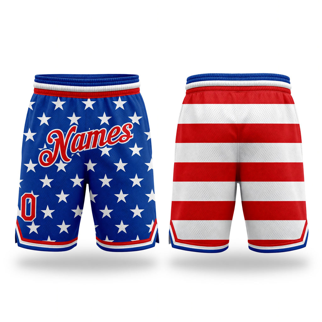Custom Royal Red-White 3D Pattern Design American Flag Authentic Basketball Shorts
