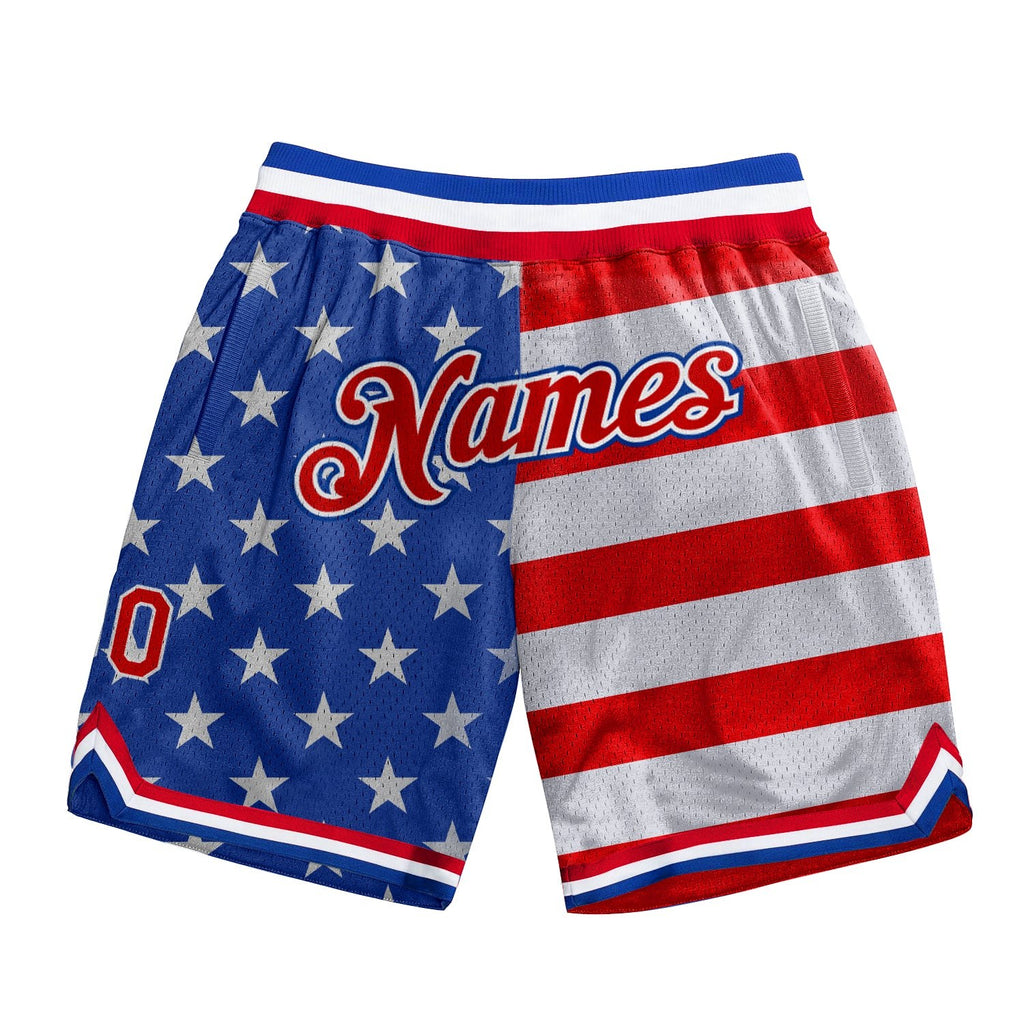 Custom Royal Red-White 3D Pattern Design American Flag Authentic Basketball Shorts photo 1