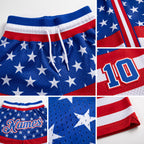 Custom Royal Royal-Red 3D Pattern Design American Flag Authentic Basketball Shorts detail