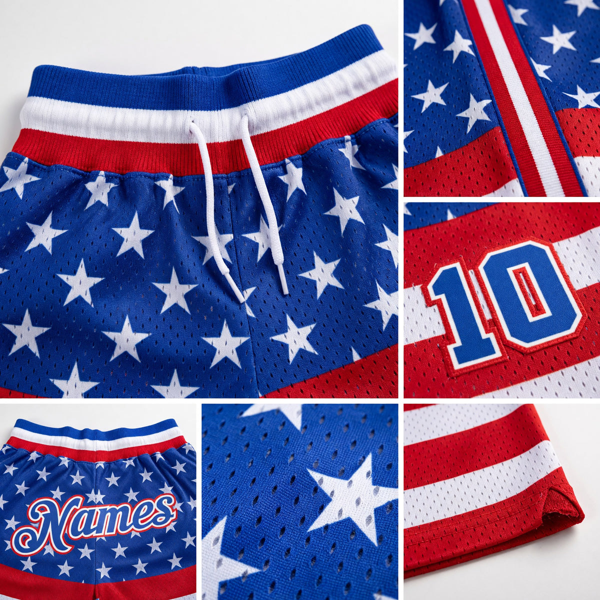 Custom Royal Royal-Red 3D Pattern Design American Flag Authentic Basketball Shorts detail