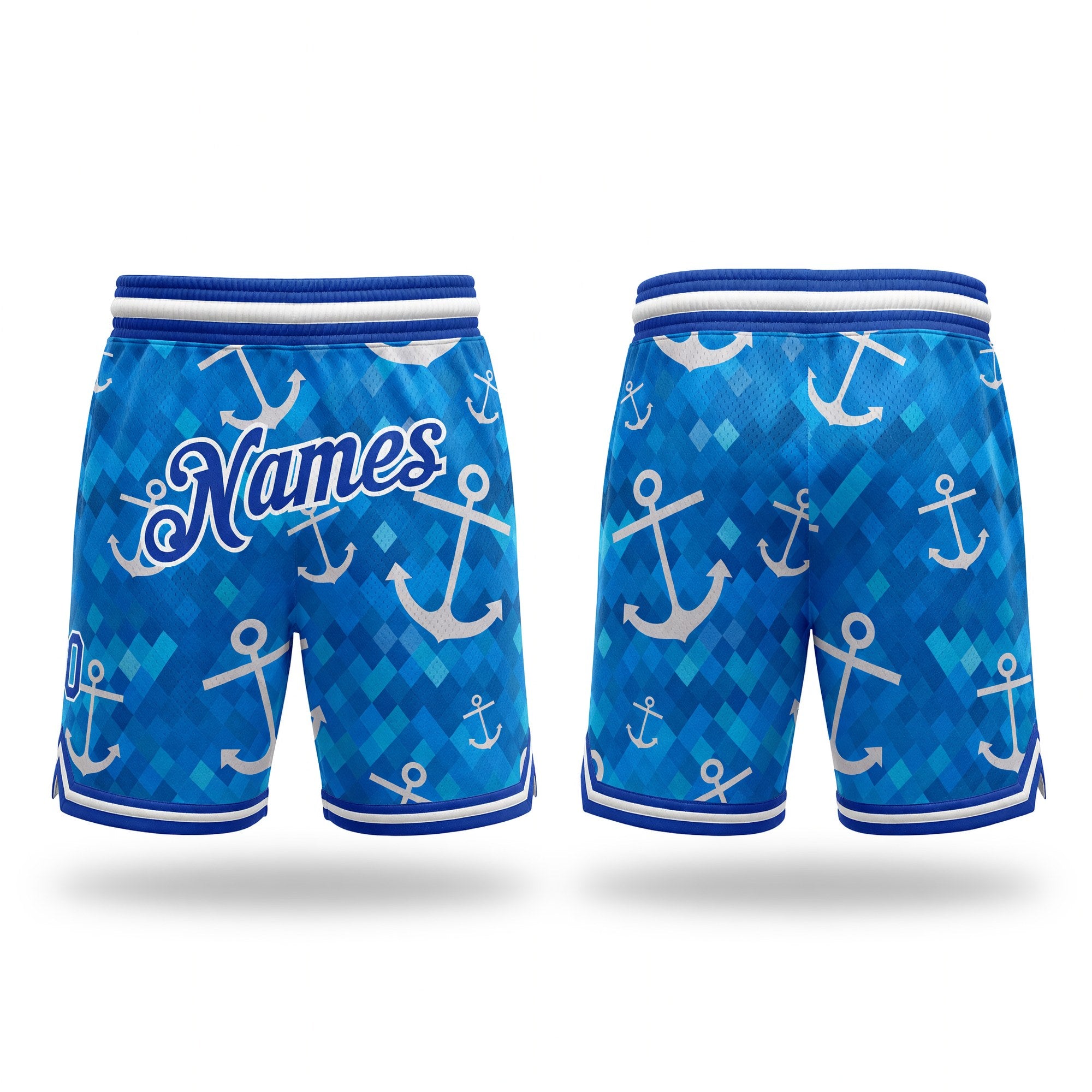 Custom Royal Royal-White 3D Pattern Design Anchors Authentic Basketball Shorts