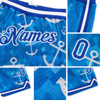 Custom Royal Royal-White 3D Pattern Design Anchors Authentic Basketball Shorts detail