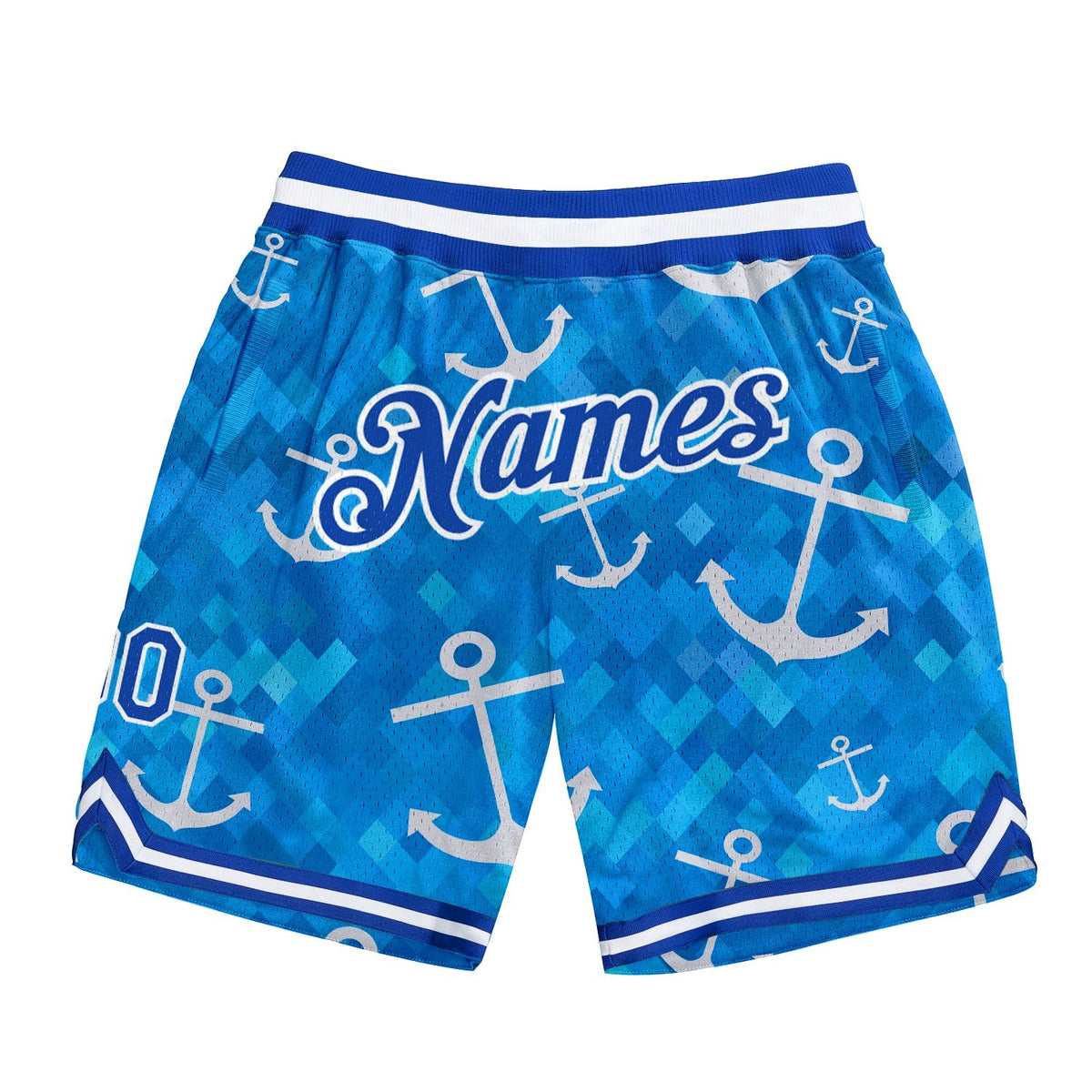 Custom Royal Royal-White 3D Pattern Design Anchors Authentic Basketball Shorts photo 1