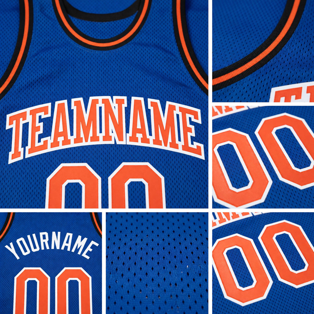 Custom Royal Orange-White Authentic Throwback Basketball Jersey detail
