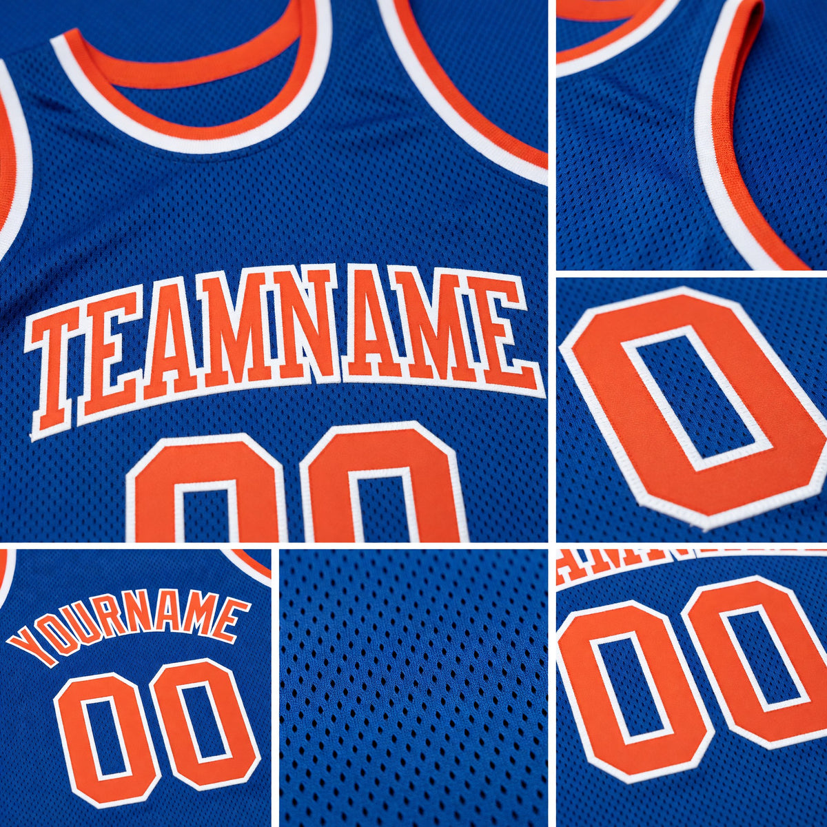 Custom Royal Orange-White Authentic Throwback Basketball Jersey detail
