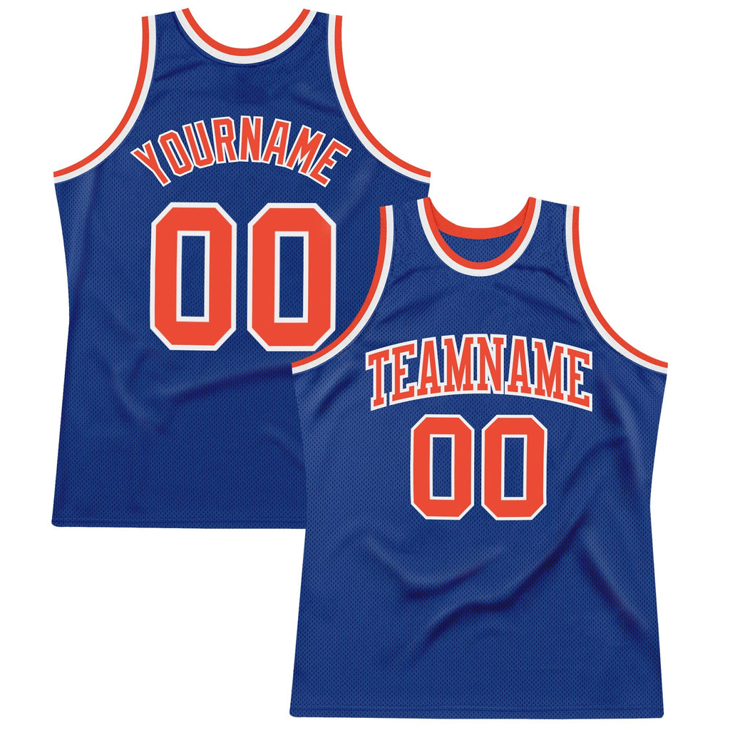 Custom Royal Orange-White Authentic Throwback Basketball Jersey photo 1